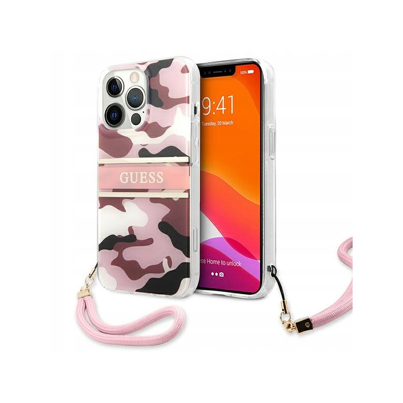 Guess moro paskiem Camo Strap — etui do iPhone 13 Pro, różowe