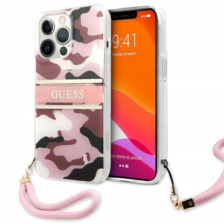 Guess moro paskiem Camo Strap — etui do iPhone 13 Pro, różowe