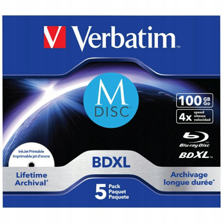 Płyta BDXL Blu-ray Verbatim 100GB M-DISC 4xSpeed do druku 5 szt.