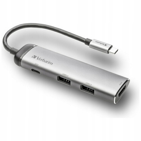 Adapter hub USB-C HDMI aluminiowy 4 porty 2xUSB-A 3.0 Verbatim