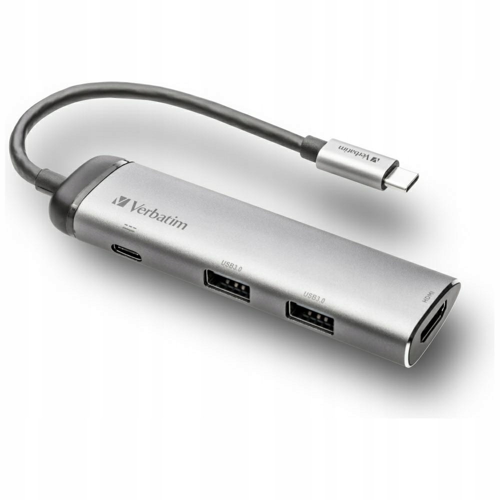 Adapter hub USB-C HDMI aluminiowy 4 porty 2xUSB-A 3.0 Verbatim
