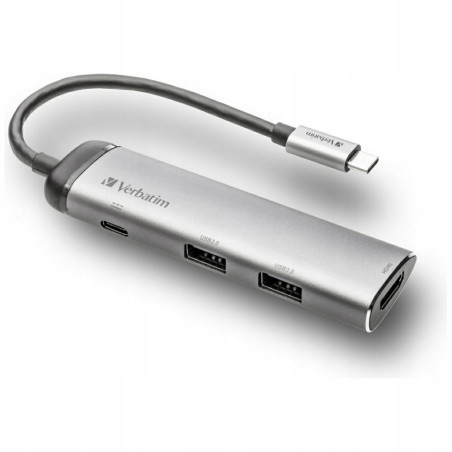 Adapter hub USB-C HDMI aluminiowy 4 porty 2xUSB-A 3.0 Verbatim