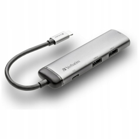 Adapter hub USB-C HDMI aluminiowy 4 porty 2xUSB-A 3.0 Verbatim