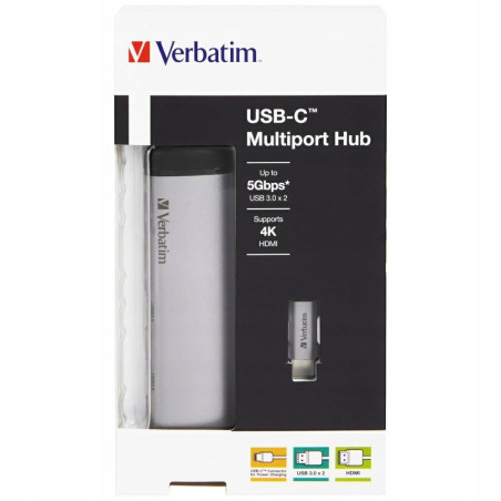 Adapter hub USB-C HDMI aluminiowy 4 porty 2xUSB-A 3.0 Verbatim