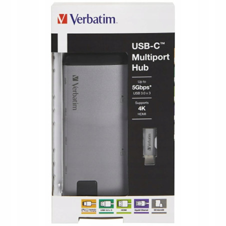 Adapter hub USB-C 3x USB-A HDMI SD microSD aluminiowy 3 0 3xUSB Verbat