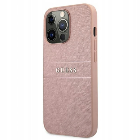Guess Saffiano Stripe — etui do iPhone 13 Pro Max, różowe