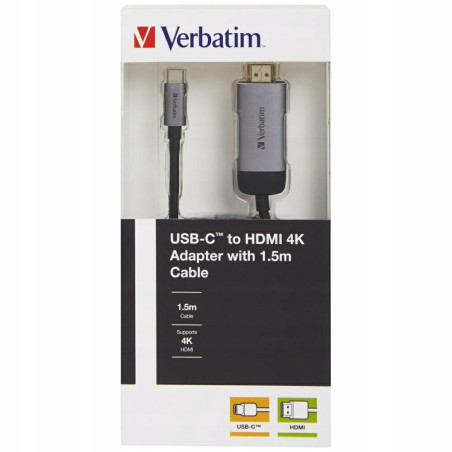 Adapter USB-C HDMI 4K aluminiowy 1,5m Verbatim hub przejściówka