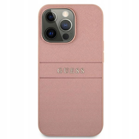 Guess Saffiano Stripe — etui do iPhone 13 Pro Max, różowe