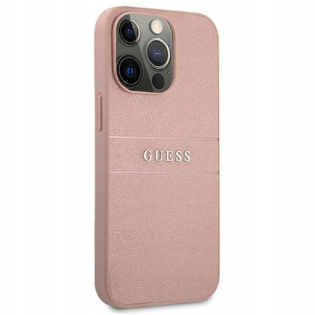 Guess Saffiano Stripe — etui do iPhone 13 Pro Max, różowe