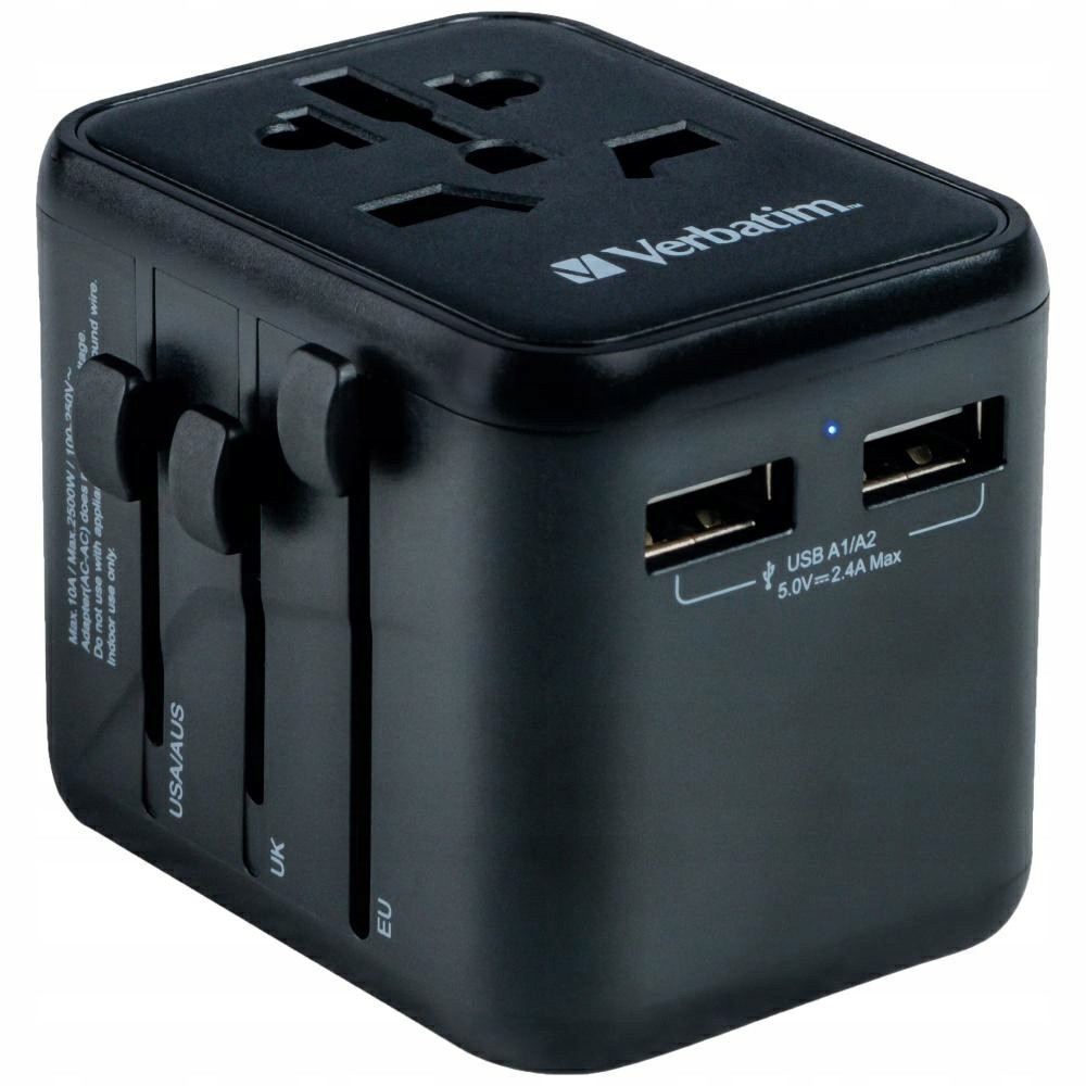 Adapter podróżny do EU UK US Verbatim 2x USB-A czarny