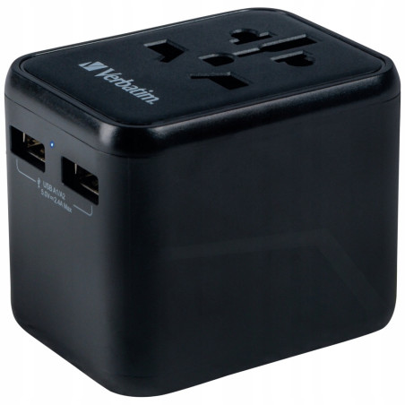 Adapter podróżny do EU UK US Verbatim 2x USB-A czarny