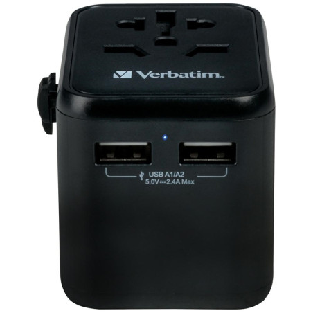 Adapter podróżny do EU UK US Verbatim 2x USB-A czarny