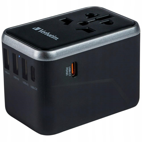 Adapter podróżny EU/UK/US 61W PD czarny 3xUSB-A 2xUSB-C Verbatim