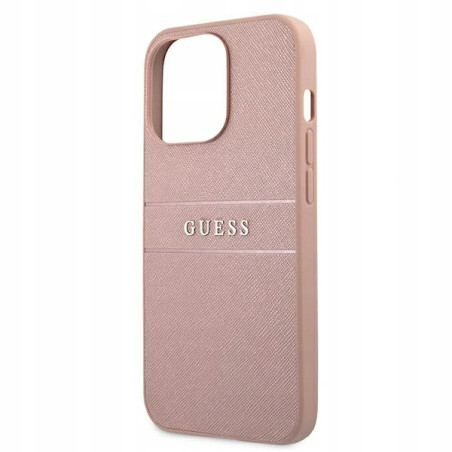 Guess Saffiano Stripe — etui do iPhone 13 Pro Max, różowe