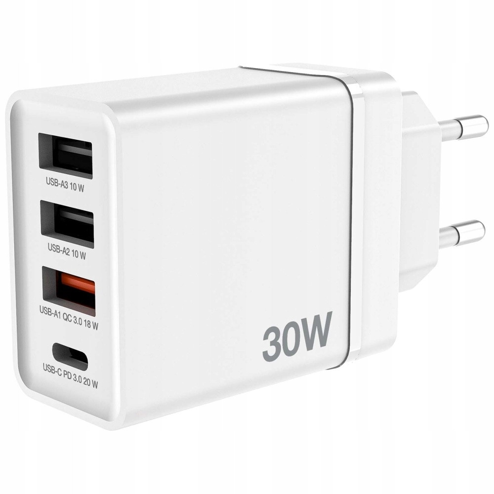 Ładowarka sieciowa 30W Verbatim USB-C USB-A PD Quick Charge 3.0 biała