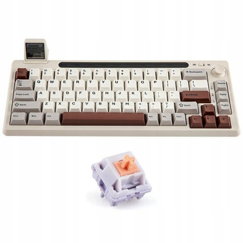 Klawiatura mechaniczna Epomaker RT65 Bluetooth szaro-biała Wisteria