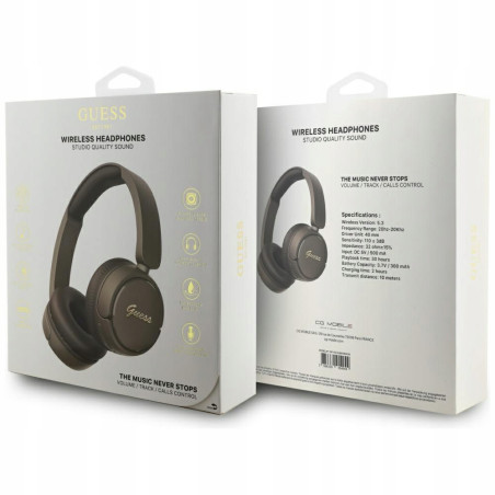 Słuchawki nauszne Guess Bluetooth 5.3 Metal Logo Script brązowy