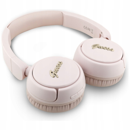 Słuchawki nauszne Guess Bluetooth 5.3 Metal Logo Script różowy
