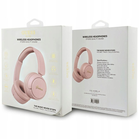 Słuchawki nauszne Guess Bluetooth 5.3 Metal Logo Script różowy