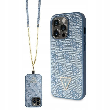 Guess Crossbody 4G Metal Logo — etui do iPhone 15 Pro, niebieskie