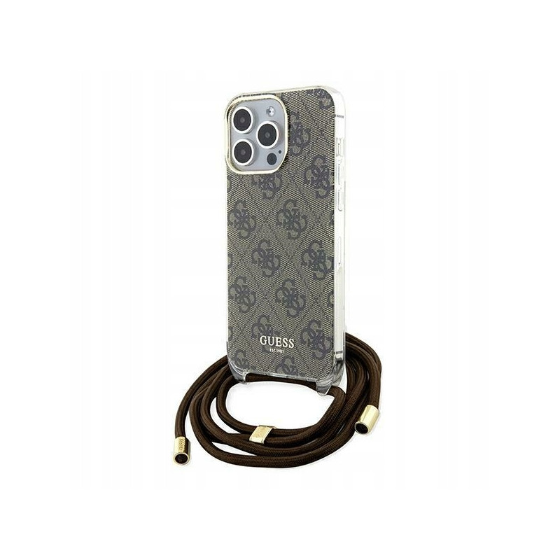 Guess Crossbody Cord 4G Print — etui do iPhone 15 Pro Max, brązowe