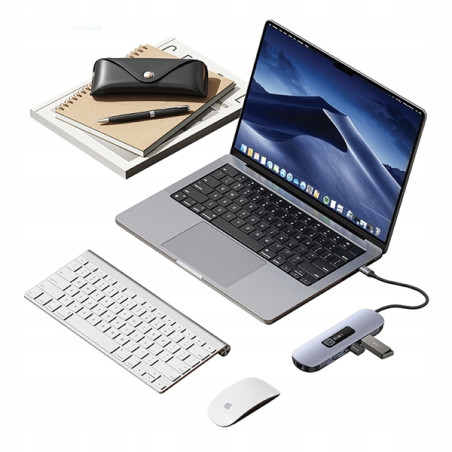 USAMS Adapter HUB 10w1 3xUSB 3.0/TF/SD/USB-C/HDMI/RJ45/VGA PD100W szar