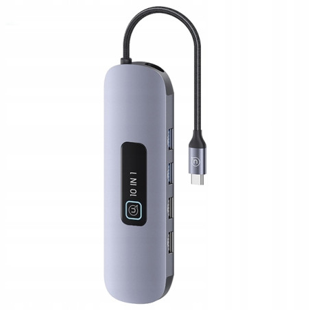 USAMS Adapter HUB 10w1 3xUSB 3.0/TF/SD/USB-C/HDMI/RJ45/VGA PD100W szar