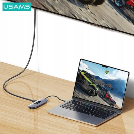USAMS Adapter HUB 10w1 3xUSB 3.0/TF/SD/USB-C/HDMI/RJ45/VGA PD100W szar