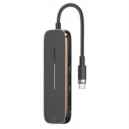 USAMS Adapter HUB 2xUSB + USB-C + HDMI+ Micro SD+SD czarny/black SJ575