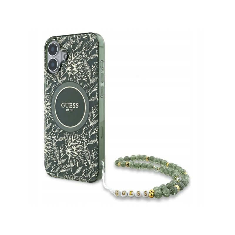 Guess Hardcase MagSafe kwiatowy wzór — etui do iPhone 16, zielone