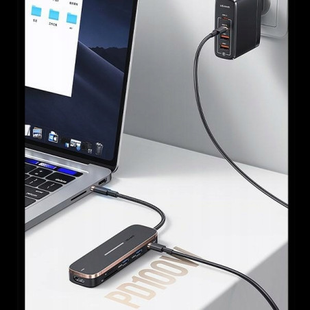 USAMS Adapter HUB 2xUSB + USB-C + HDMI+ Micro SD+SD czarny/black SJ575