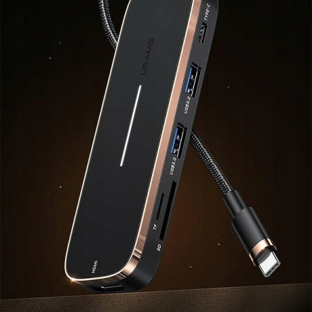 USAMS Adapter HUB 3xUSB + USB-C + HDMIczarny/black SJ578HUB01 (US-SJ57
