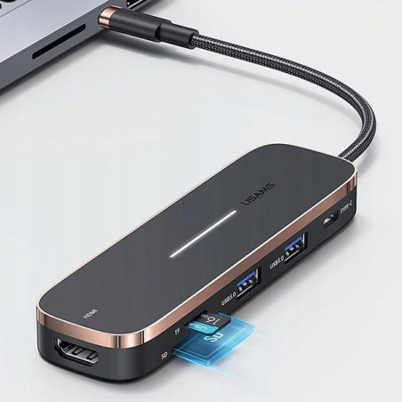 USAMS Adapter HUB 3xUSB + USB-C + HDMIczarny/black SJ578HUB01 (US-SJ57