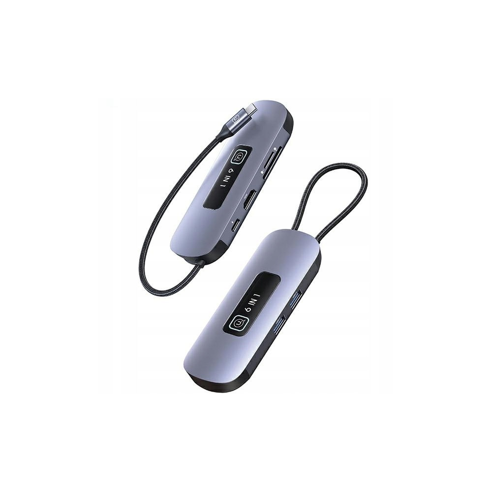USAMS Adapter HUB 6w1 2xUSB 3.0/TF/SD/USB-C/HDMI PD100W szary/tarnish 