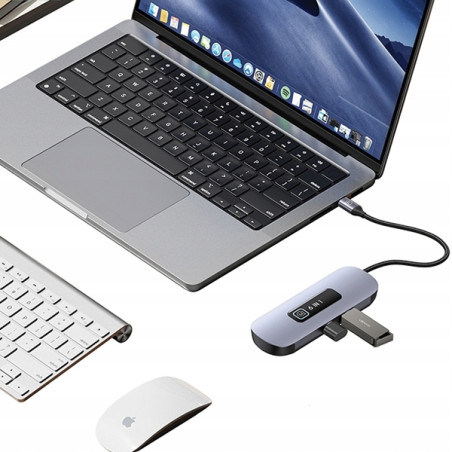 USAMS Adapter HUB 6w1 2xUSB 3.0/TF/SD/USB-C/HDMI PD100W szary/tarnish 