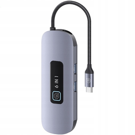 USAMS Adapter HUB 6w1 2xUSB 3.0/TF/SD/USB-C/HDMI PD100W szary/tarnish 