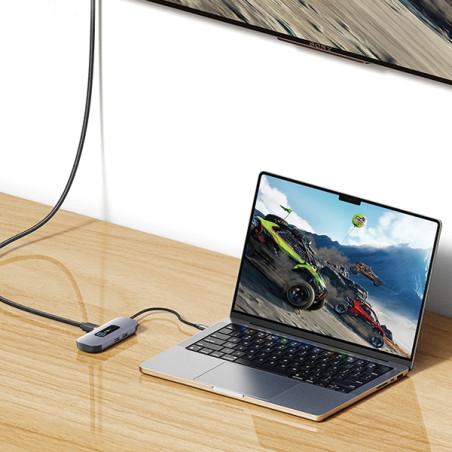 USAMS Adapter HUB 6w1 2xUSB 3.0/TF/SD/USB-C/HDMI PD100W szary/tarnish 