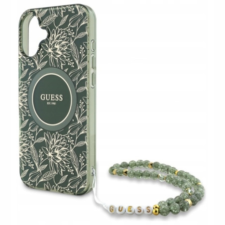 Guess Hardcase MagSafe kwiatowy wzór — etui do iPhone 16, zielone