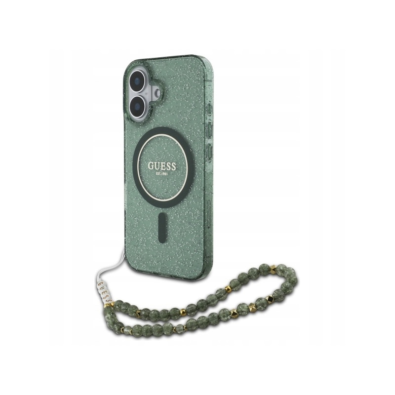 Guess MagSafe IML Glitter — etui do iPhone 16 Plus, zielony