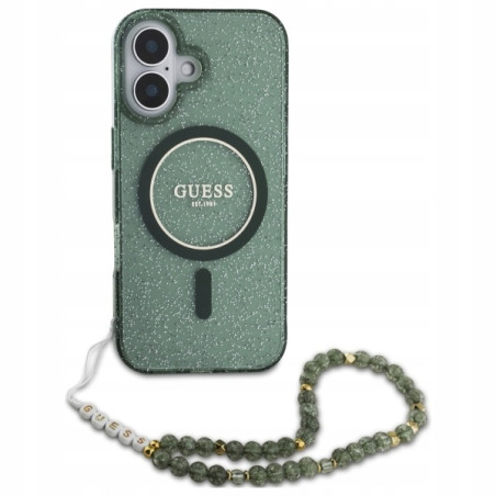 Guess MagSafe IML Glitter — etui do iPhone 16 Plus, zielony