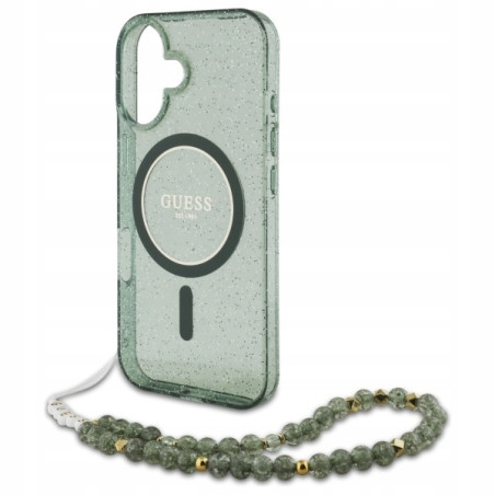 Guess MagSafe IML Glitter — etui do iPhone 16 Plus, zielony