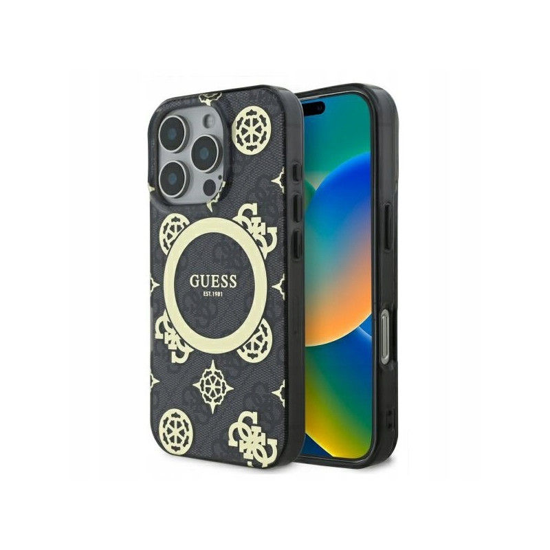 Guess MagSafe Peony On 4G — etui do iPhone 16 Pro, czarne