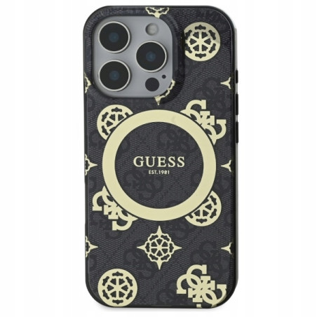 Guess MagSafe Peony On 4G — etui do iPhone 16 Pro, czarne
