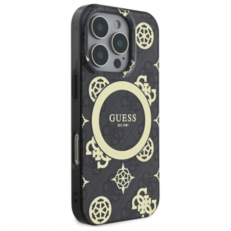 Guess MagSafe Peony On 4G — etui do iPhone 16 Pro, czarne