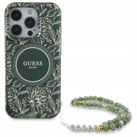 Guess MagSafe IML Flowers perłowy — etui do iPhone 16 Pro Max, zielone