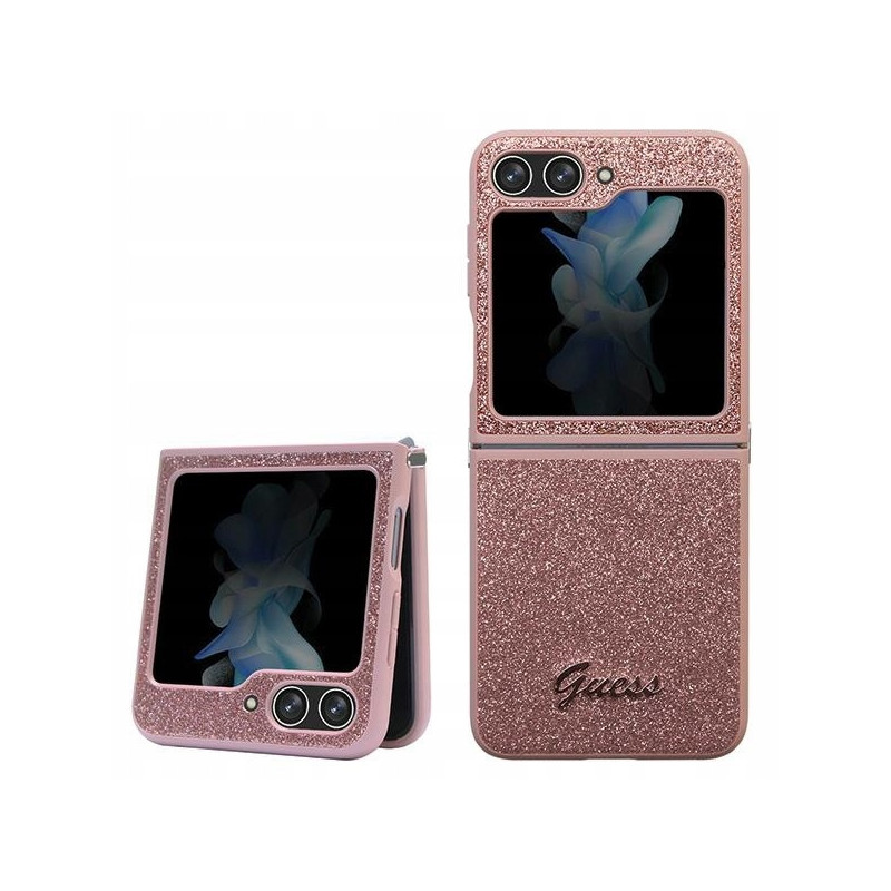 Guess Flip5 Glitter Script hardcase — etui do Samsung plecki, różowe