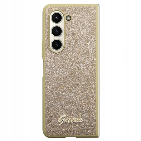 Guess Fold5 brokatowe Glitter Script — etui do Samsung złoty, złoty