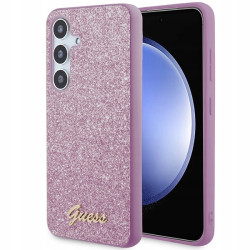 Guess Glitter Script brokatowe — etui do Galaxy S24, fioletowe