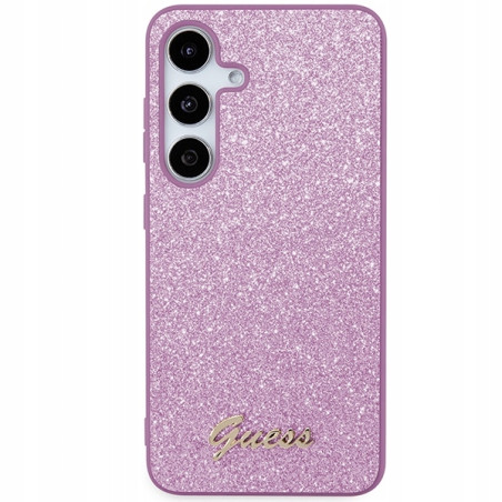 Guess Glitter Script brokatowe — etui do Galaxy S24, fioletowe
