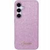Guess Glitter Script brokatowe — etui do Galaxy S24, fioletowe